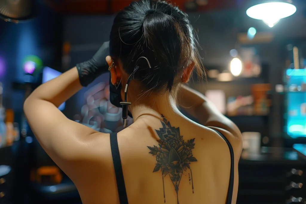 Tattooed back of a woman